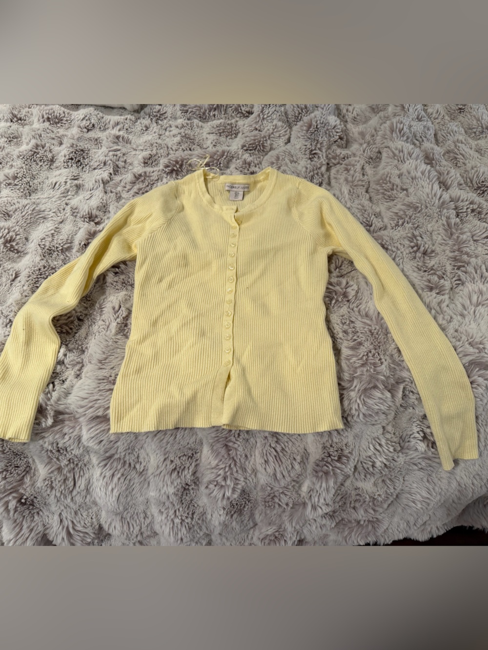 Sincerely Jules Pale Yellow Ribbed Button-Front Cardigan